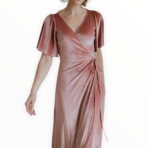 Baltic Born Meghan Mauve Velvet True Wrap Maxi Dress Short Sleeve size XL